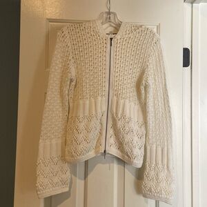 CAbi Zip up crochet sweater/hoodie in White